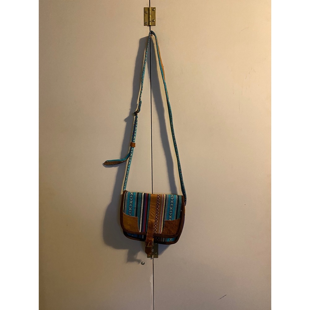 Woven Crossbody Bag Womens Small Multi Excellent Boho Leather Trim Western